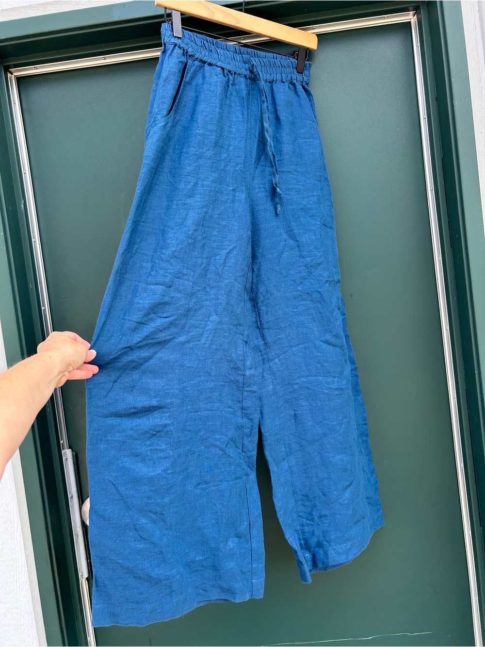 Wide-Leg Drawstring Trousers in Ocean Blue